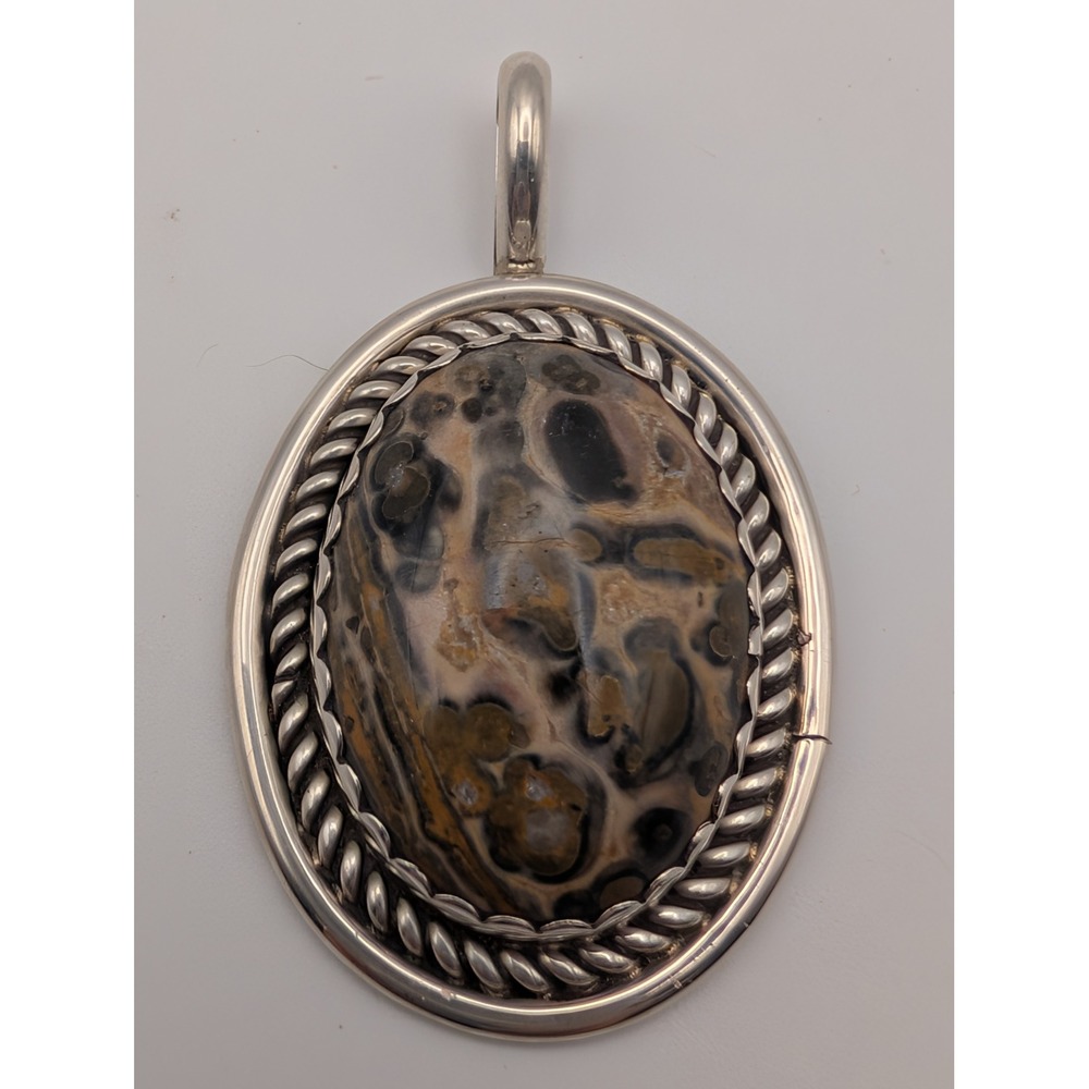 Sterling Silver Leopard Jasper Oval‎ Pendant Vintage Boho Southwest Style